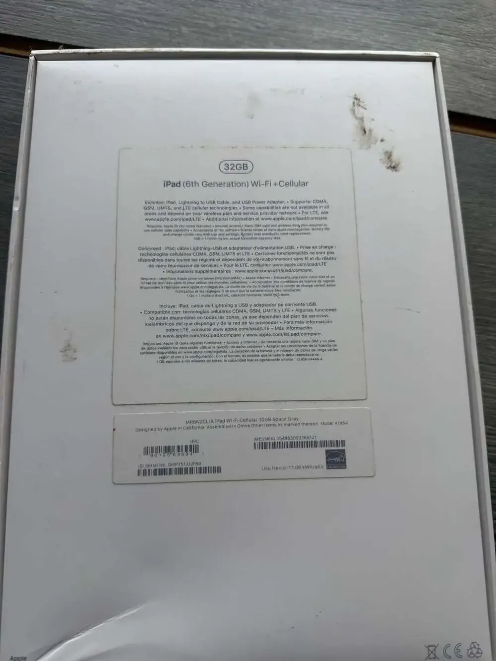 Apple Ipad 6th Generation 32gb Wi-fi Cellular Box
